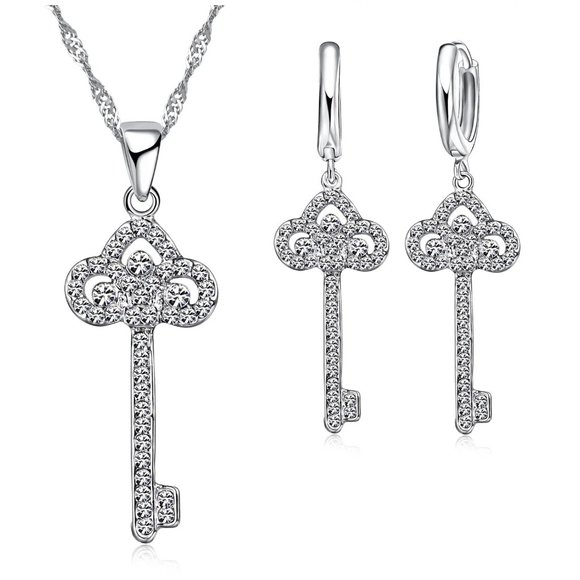 Jewelry - 💎 Key Love 925 Sterling Silver Earrings With Necklace Set Bundle Gift